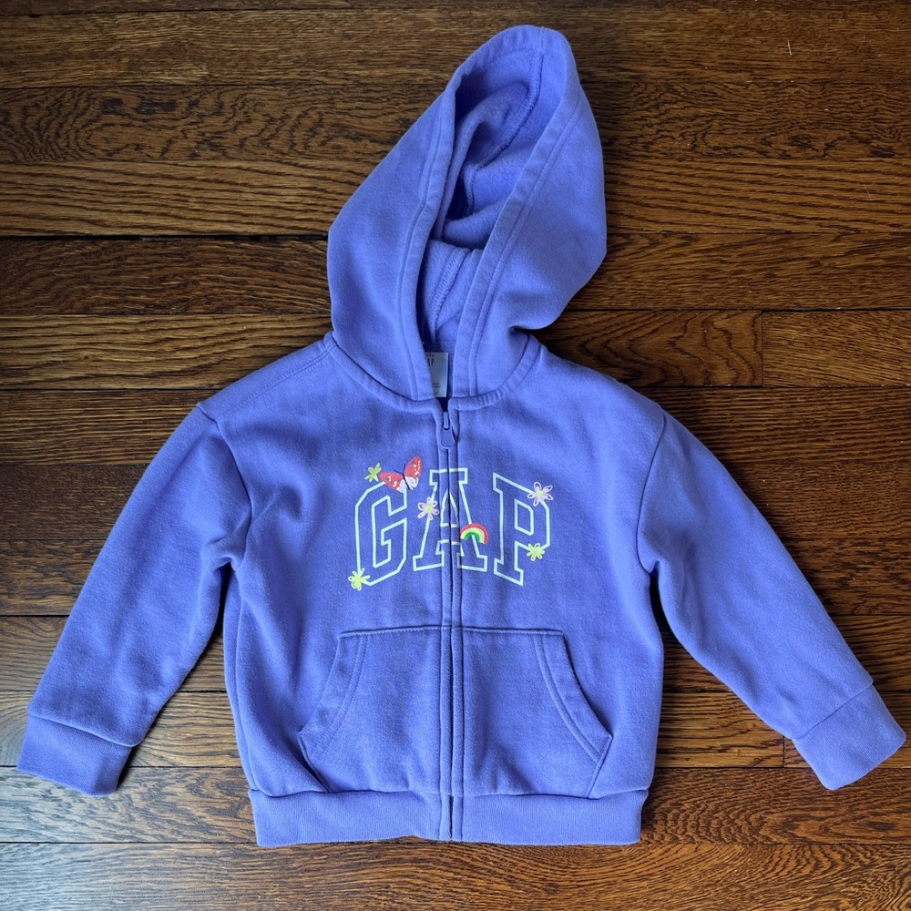 GAP Toddler Girl Zip Hoodie, Purple Butterfly Logo - 4 Years